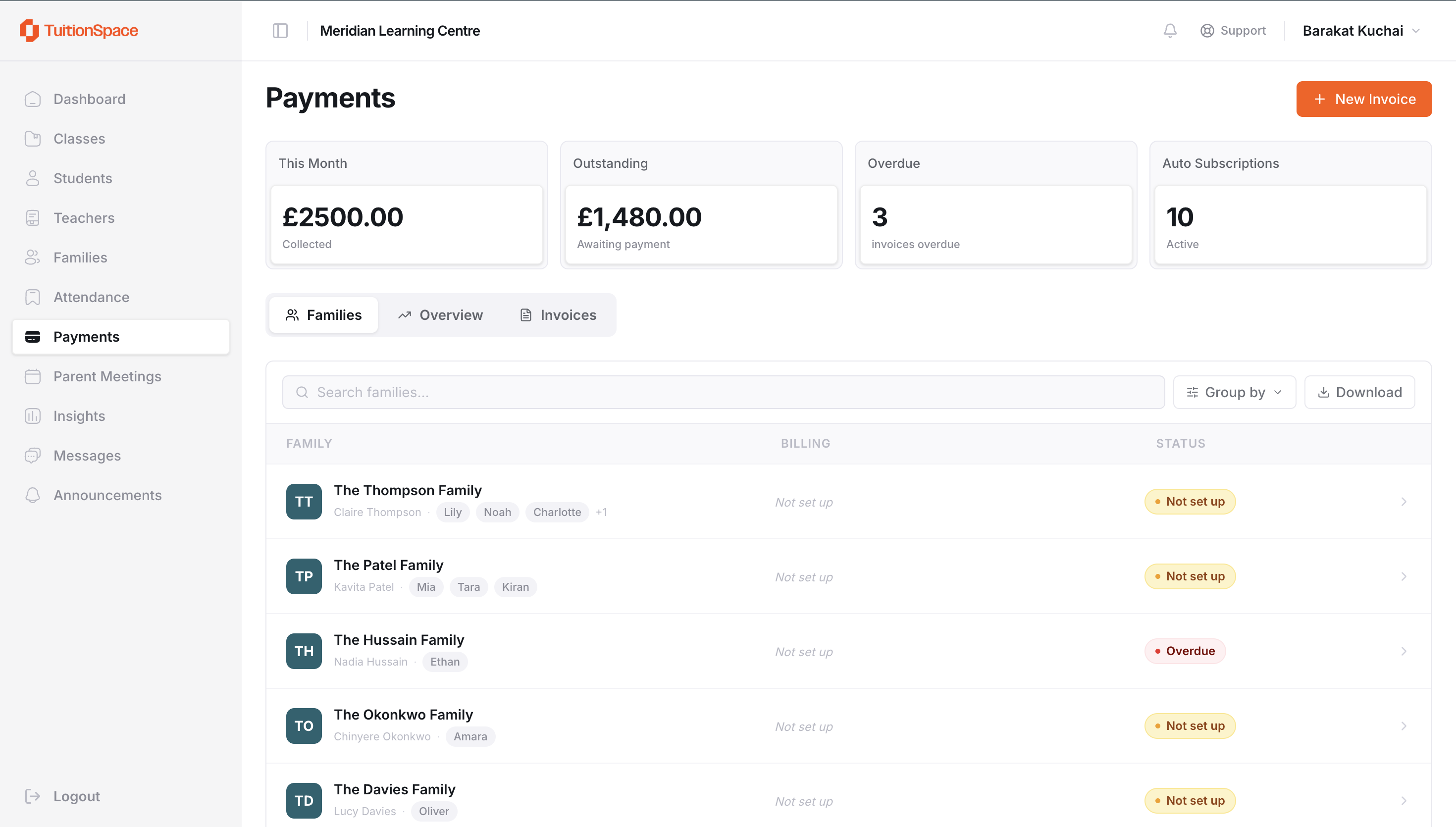 Payments and invoicing dashboard