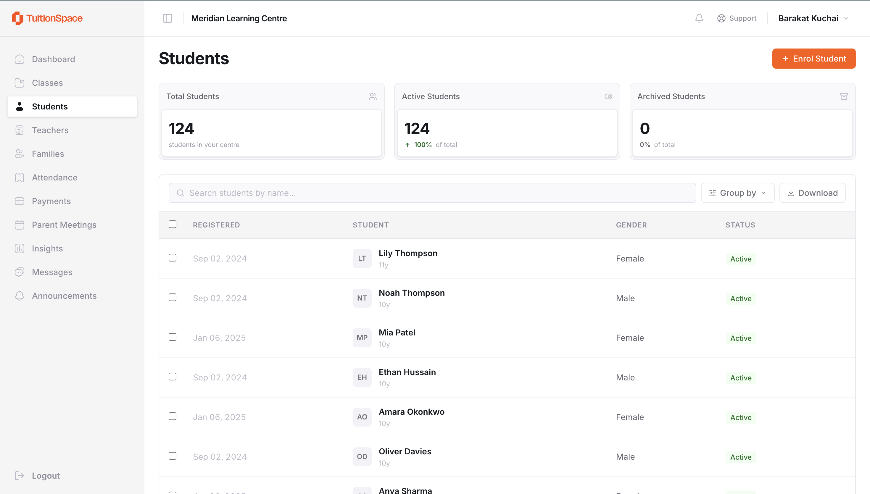 Student management dashboard